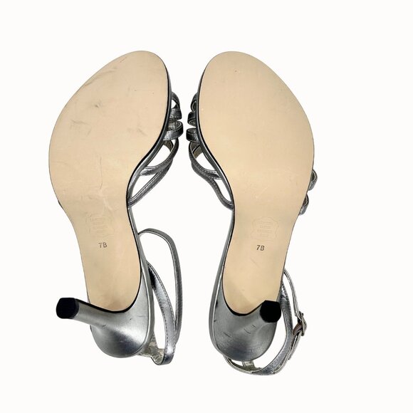 CAPARROS METALLIC SILVER LEATHER RHINESTONE HEART ANKLE STRAP SANDALs HEELS - 7B - Picture 11 of 11